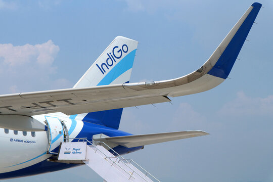 The plane of the Indian airline IndiGo. Kathmandu, Nepal, 18 May 2023