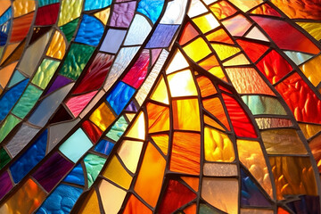 Stylish modern stained-glass window in bright colors. Generative AI.