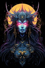 Galactic Divinity The Luminary of the Seventh Fleet Background -  Behold the Futuristic Art Deco representation of the Celestial Cyberpunk Moon Goddess Wallpaper created with Generative AI Technology