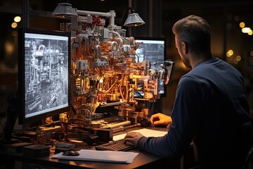 Engineer working on a computer  in office. Engineering and architecture concept