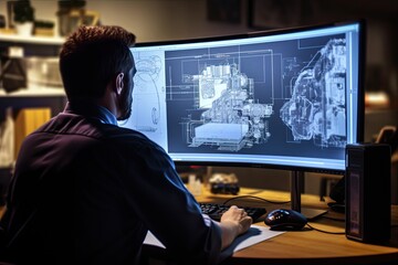 Naklejka premium Engineer working on a computer in office. Engineering and architecture concept
