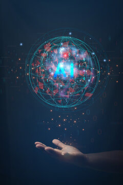 Businessman showing hologram Ai exchange industrial system technology Industrial cloud technology concept
