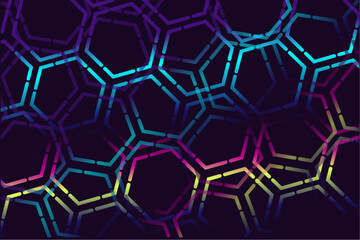 Hexagon Horizontal Background with Bright Blue, Yellow, Pink, Turquoise Colors. Abstract Hexagon for Social Media Ads of Health, Science, Healthcare Technology, Medicine. 