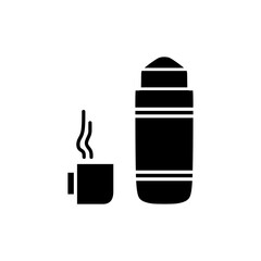 Camping thermos or hiking vacuum flask icon in silhouette mode. Vector illustration of summer camp equipment in trendy style. Editable graphic resources for many purposes.