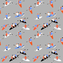 Seamless pattern with canoe, kayak, boats, flat modern style shirt, print, stamp, badge, tee.