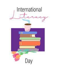 international literacy day with open book isolated on white background