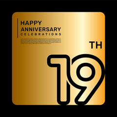 19th anniversary celebration template design with simple and luxury style in golden color