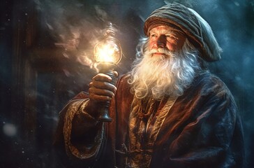Santa Claus holding light, generative ai