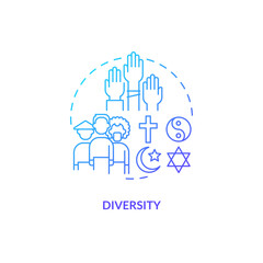 Diversity blue gradient concept icon. Cross cultural communication. Ethnic group. Racial equality. Religious freedom. Social inclusion abstract idea thin line illustration. Isolated outline drawing