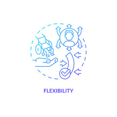 Flexibility blue gradient concept icon. Equal access. Diverse people. Inclusive workplace. Continuous improvement. Quick change abstract idea thin line illustration. Isolated outline drawing