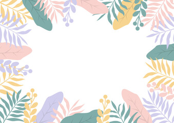 Fototapeta na wymiar Colorful tropical leaves and flowers poster background vector illustration