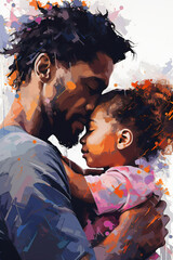 Happy Fathers day with afro american dad with his baby daughter