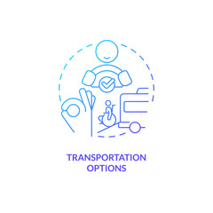Transportation option blue gradient concept icon. People with disabilities. Transport service. Ride sharing. Safe travel abstract idea thin line illustration. Isolated outline drawing