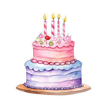 birthday cake isolated on white illustration watercolor party
