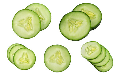 Set cucumber slice,close up , isolated on a white background