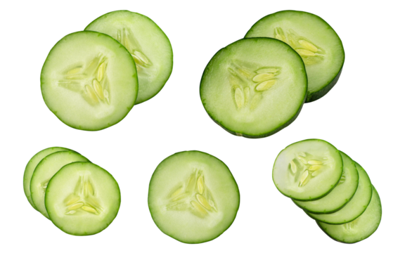 Set cucumber slice,close up , isolated on a white background