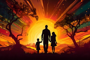 Obraz premium Family at sunset