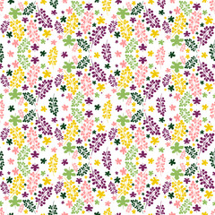 Seamless pattern with colorful stems with leaves and maple leaves on a white background
