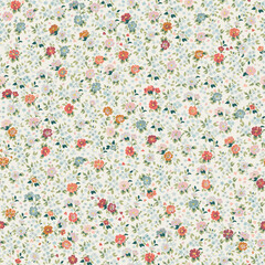 Floral pattern. Beautiful red, pink and green flowers on a light background. Seamless vector texture. Spring bouquet in vintage style.