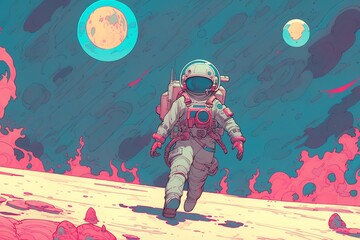 Obraz premium Astronaut in a spacesuit running wallpaper