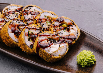 Warm rolls Shogun on ceramic plate