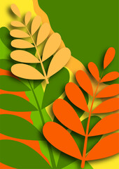Fototapeta na wymiar Branch with plant leaves. Bright wave design ecology image Vector