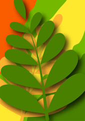 Branch with plant leaves. Bright wave design ecology image Vector