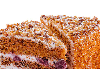 Homemade honey cake on white background