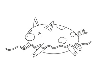 coloring page with swimming pig