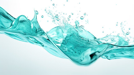 Fototapeta na wymiar Blue water splash on white background. Liquid drips scattered. Generated AI.