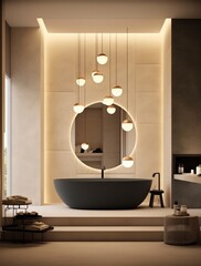 Sophisticated Designer Bathroom with a Luxurious Freestanding Tub and LED Illumination