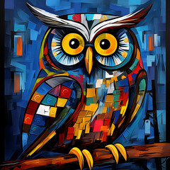 Colorful abstract owl painting. Bird. Animals art. Illustration, Generative AI.
