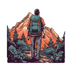 Backpacker standing on mountain peak, enjoying freedom