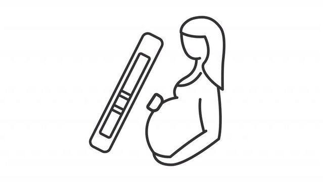 Motherhood icon animation. Animated line pregnant woman. Positive pregnancy test. Fertility treatment. Loop HD video with alpha channel, transparent background. Outline motion graphic