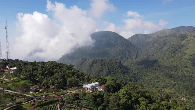 Aerial view of foggy hils around Lawu mountain, Indonesia