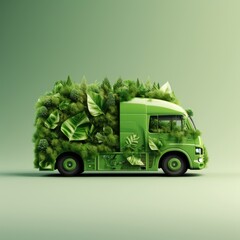 Obraz premium Green truck eco logistic concept.