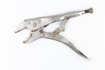 Old rusty pliers isolated on white background. Clipping path included.