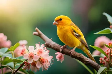 Kissenbezug yellow and red bird © SAJAWAL JUTT