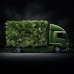 Trucks Covered with Grass and leaves. Truck, eco-friendly environment concept. - 618404280