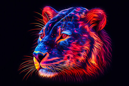 Portrait de tigre coloré et lumineux - Générative IA