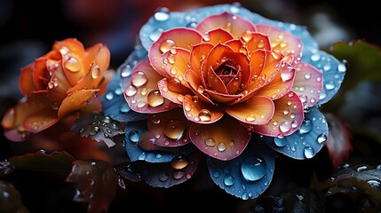 Macro photography of a dew-covered flower, capturing intricate details and vibrant colors. (Generative AI)