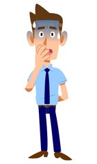 青ざめる、半袖シャツにネクタイ姿の男性
