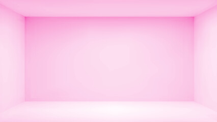 3d pink box room inside interior vector background. Clean candy color studio wall with corner illustration. Realistic photo  shoot exhibition mockup view. Blank pastel modern photography template.