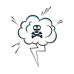Fart smoke smelling cloud with skull and crossing bones pop art comic book cartoon flat style design vector illustration. Bad stink or toxic fart aroma cartoon smoke cloud isolated on white background