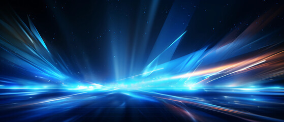 Vector Abstract, science, futuristic, energy technology concept. Digital image of light rays, stripes lines with blue light background