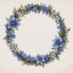Watercolor Style Blue Flower Wreath Frame for Text