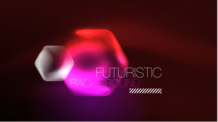 Glowing neon hexagons in dark space. Digital technology cyberspace hi-tech techno abstract background template