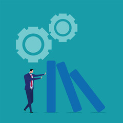 Obraz premium Protection with business settings financial crisis, policy, help company and business to survive, businessman leadership concept helps push down bar graph in economic collapse