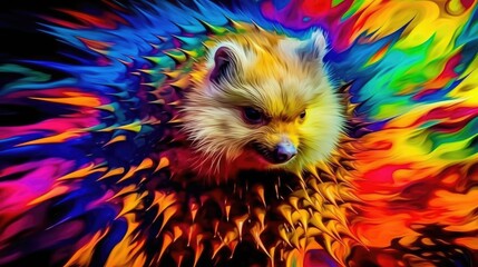 hedgehog  form and spirit through an abstract lens. dynamic and expressive hedgehog print by using bold brushstrokes, splatters, and drips of paint. hedgehog raw power and untamed energy - obrazy, fototapety, plakaty