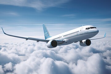 Obraz premium Airplane Flying in the Blue Sky. Travel and Transportation Concept with Copy Space